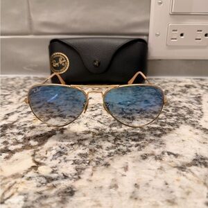 Ray-Ban Gold Frame Sunglasses with Blue Lenses